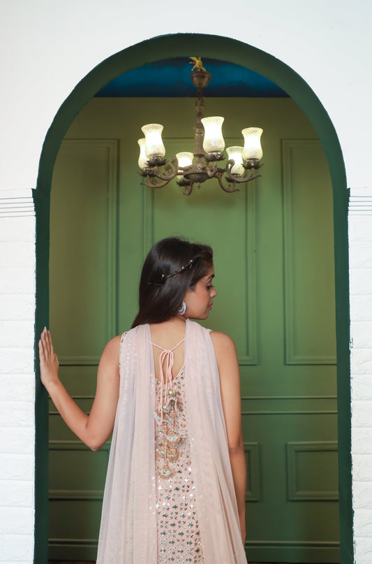 Sitara Mirror Work Peplum Kurta with Organza Palazzo Set