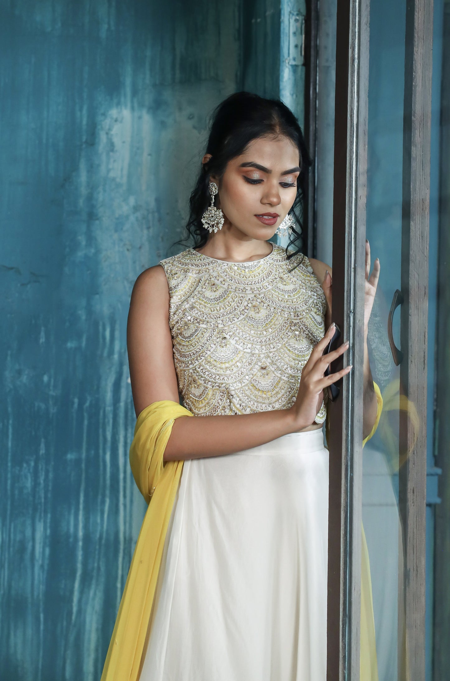 Chandni Sequin & Pearl Embroidered Top with Flared Palazzo Set