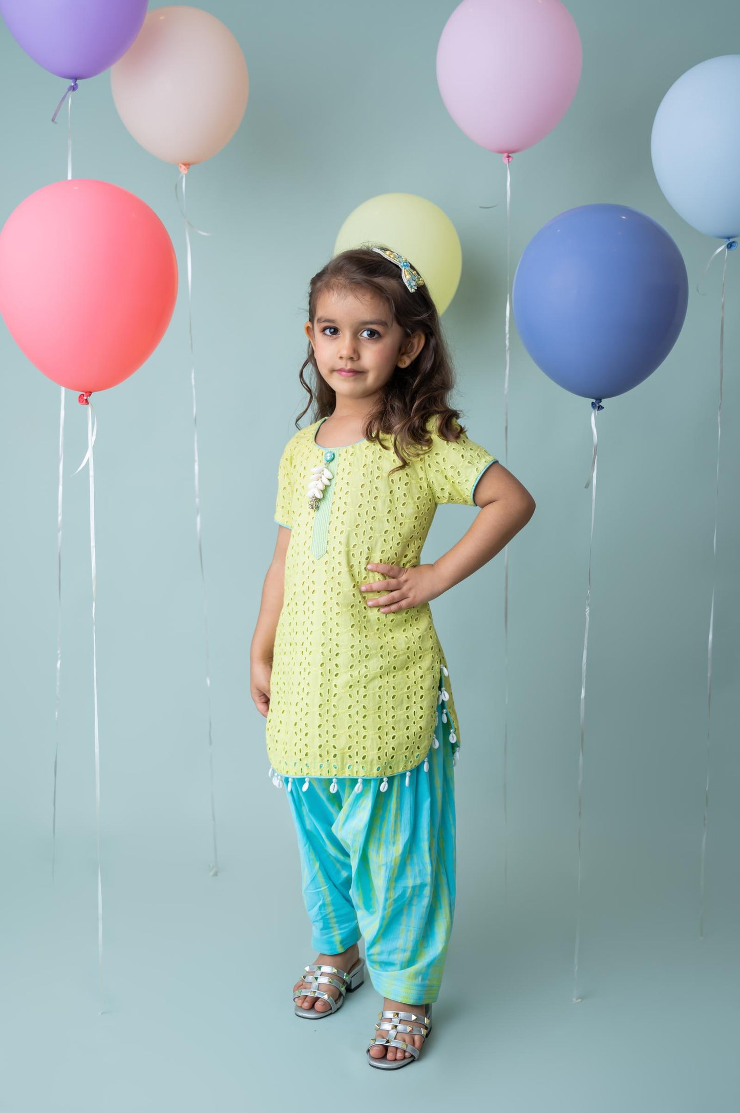 Lime Green Hakoba Kurti with Batik Patiala Set