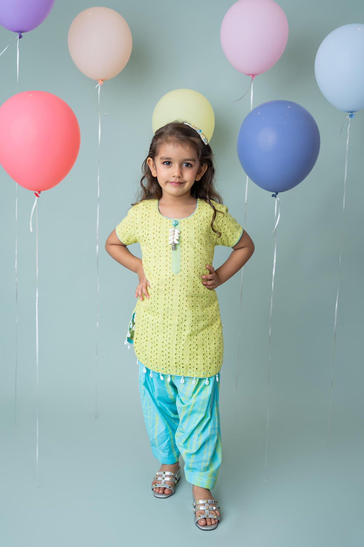Lime Green Hakoba Kurti with Batik Patiala Set