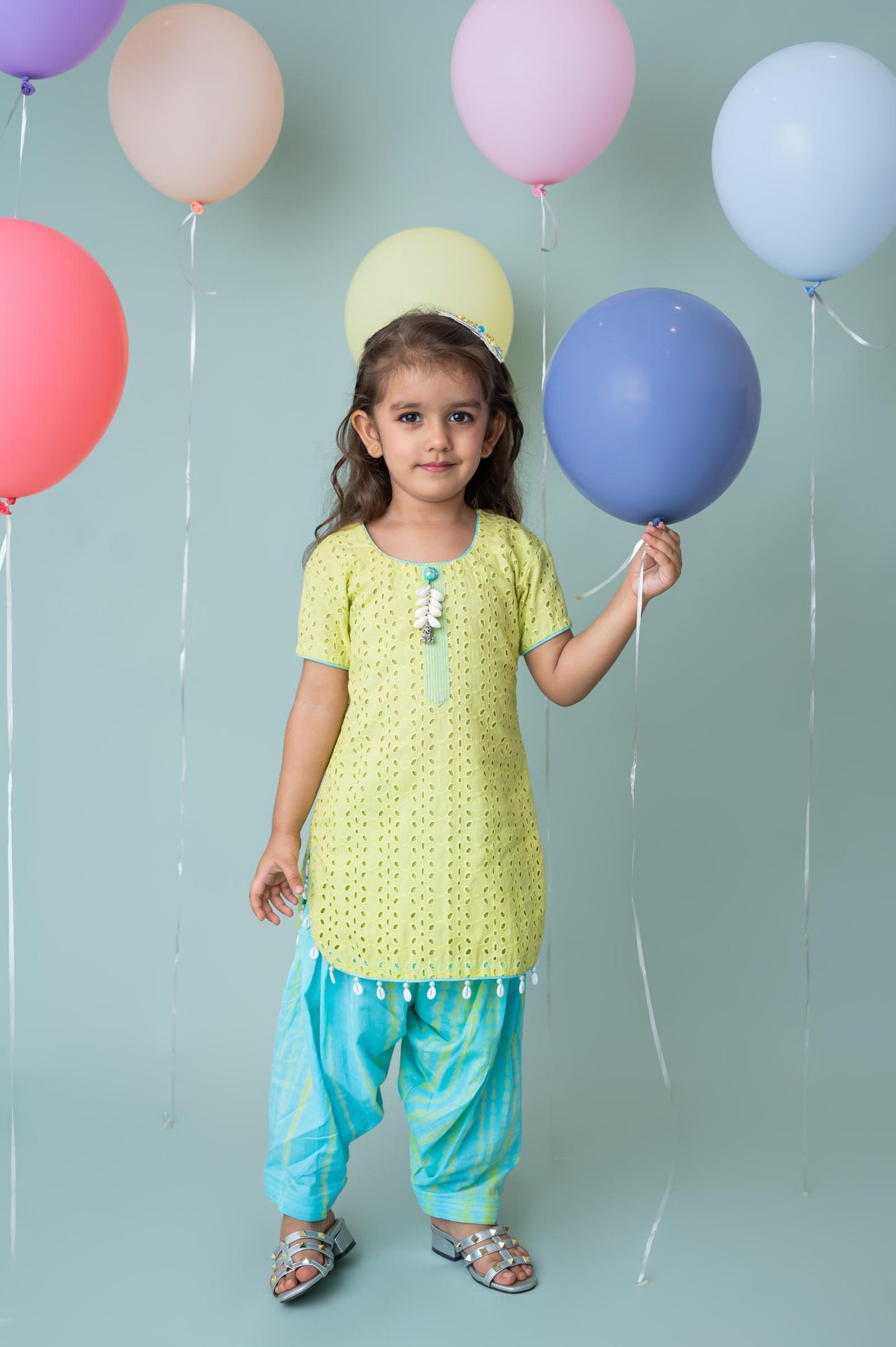 Lime Green Hakoba Kurti with Batik Patiala Set