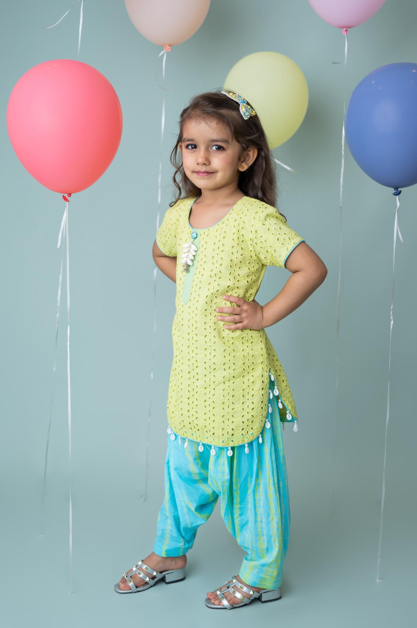 Lime Green Hakoba Kurti with Batik Patiala Set