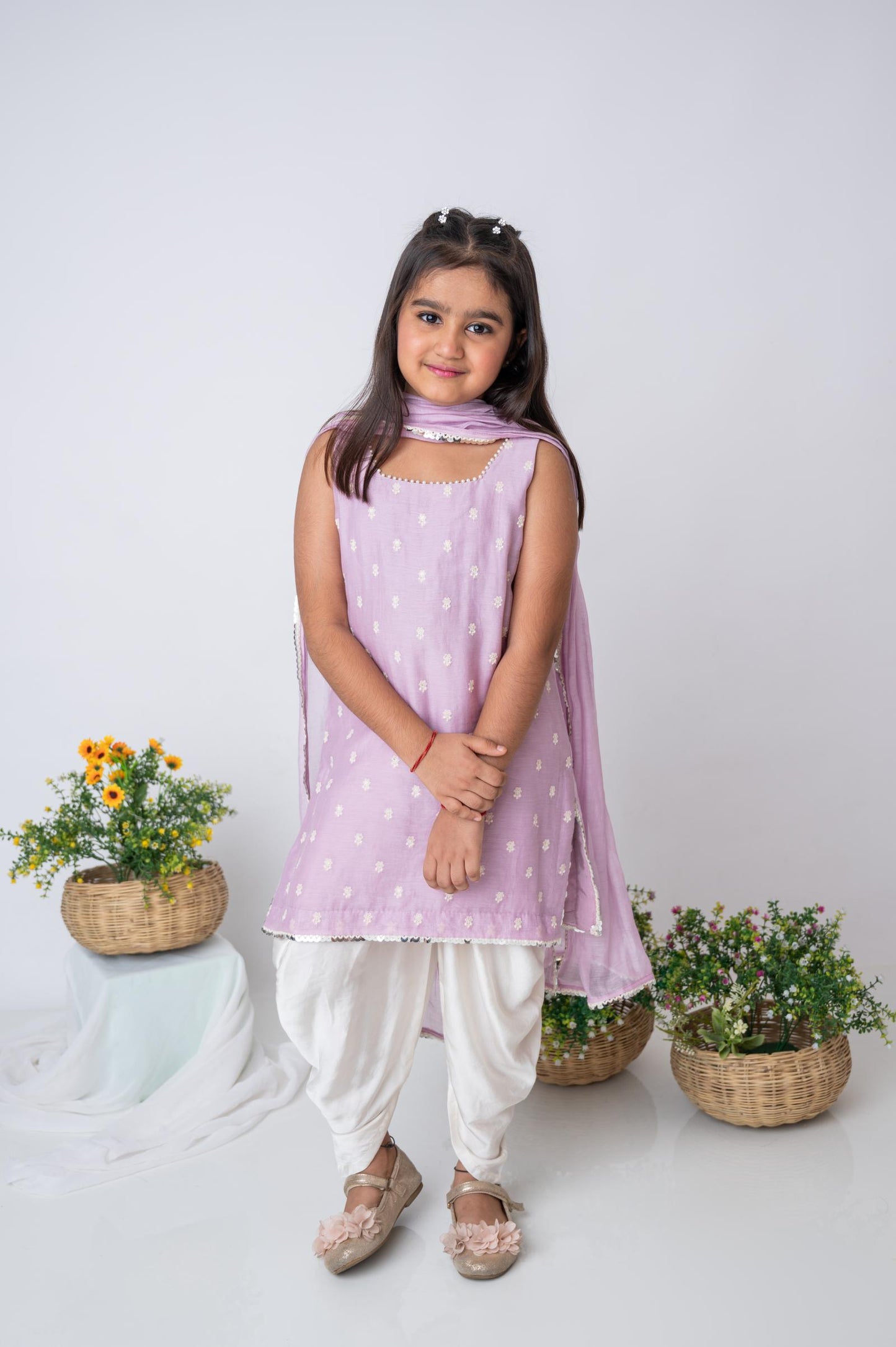 Lavender Mul Chanderi Kurti and Dhoti Set
