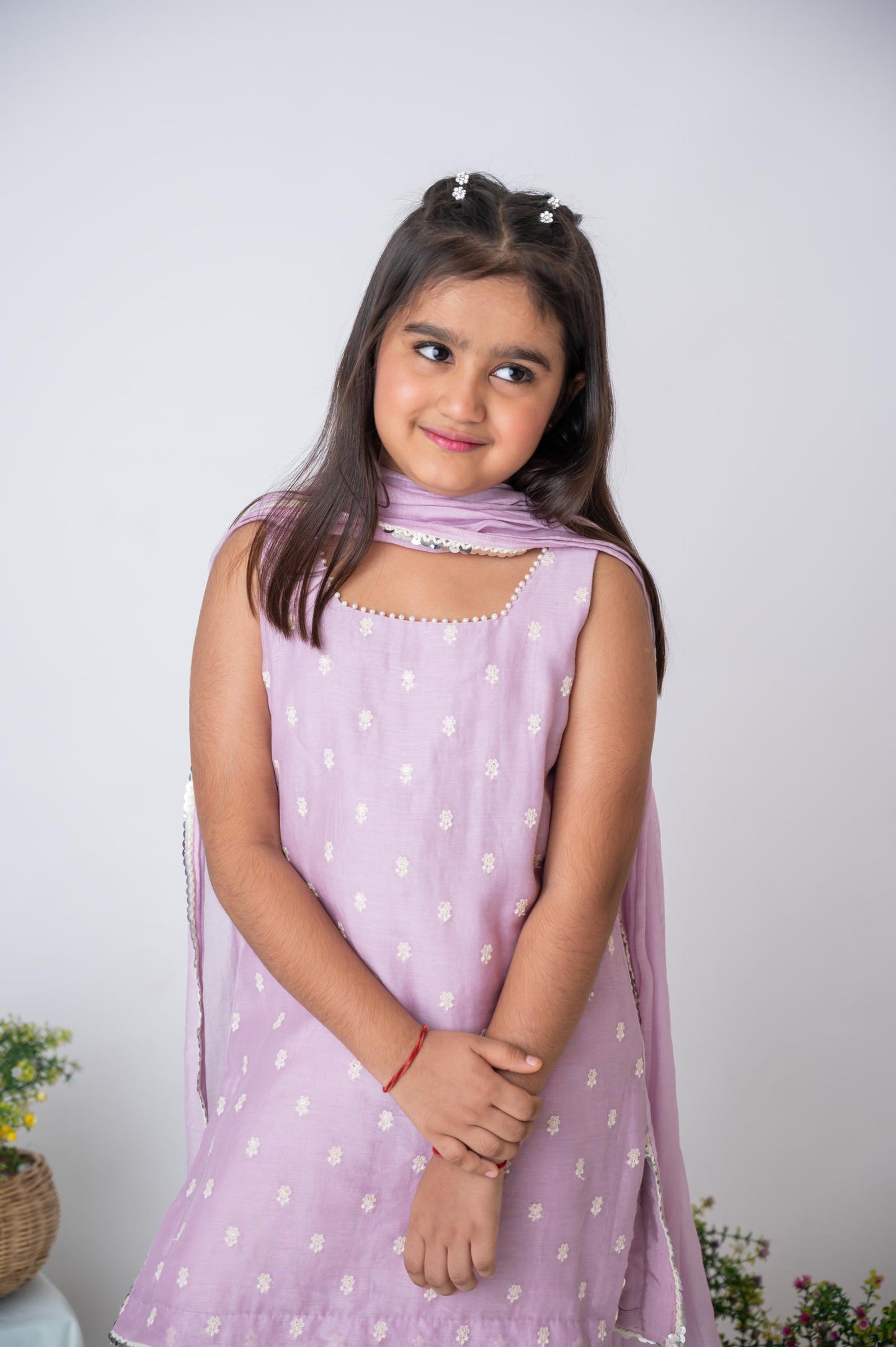 Lavender Mul Chanderi Kurti and Dhoti Set