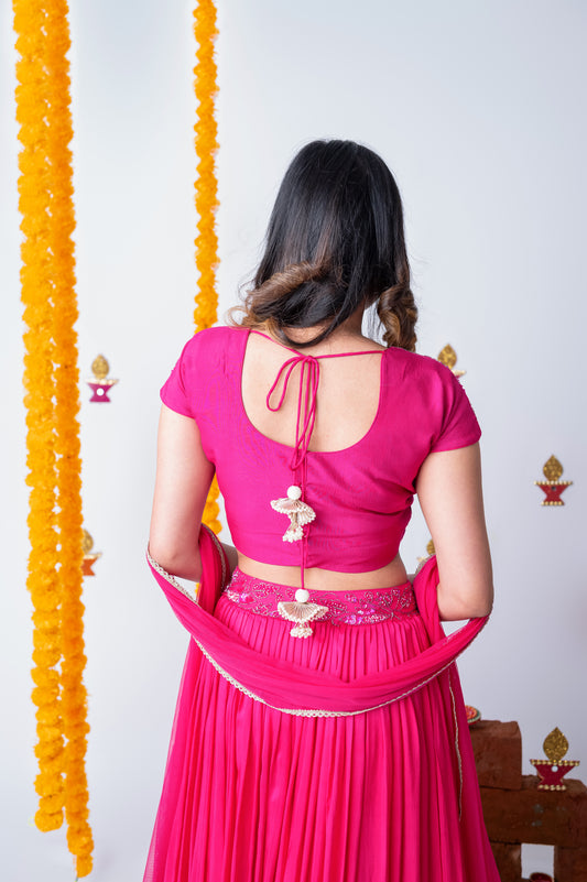 Hot Pink Dream – Hand Embroidered Ghagra Set