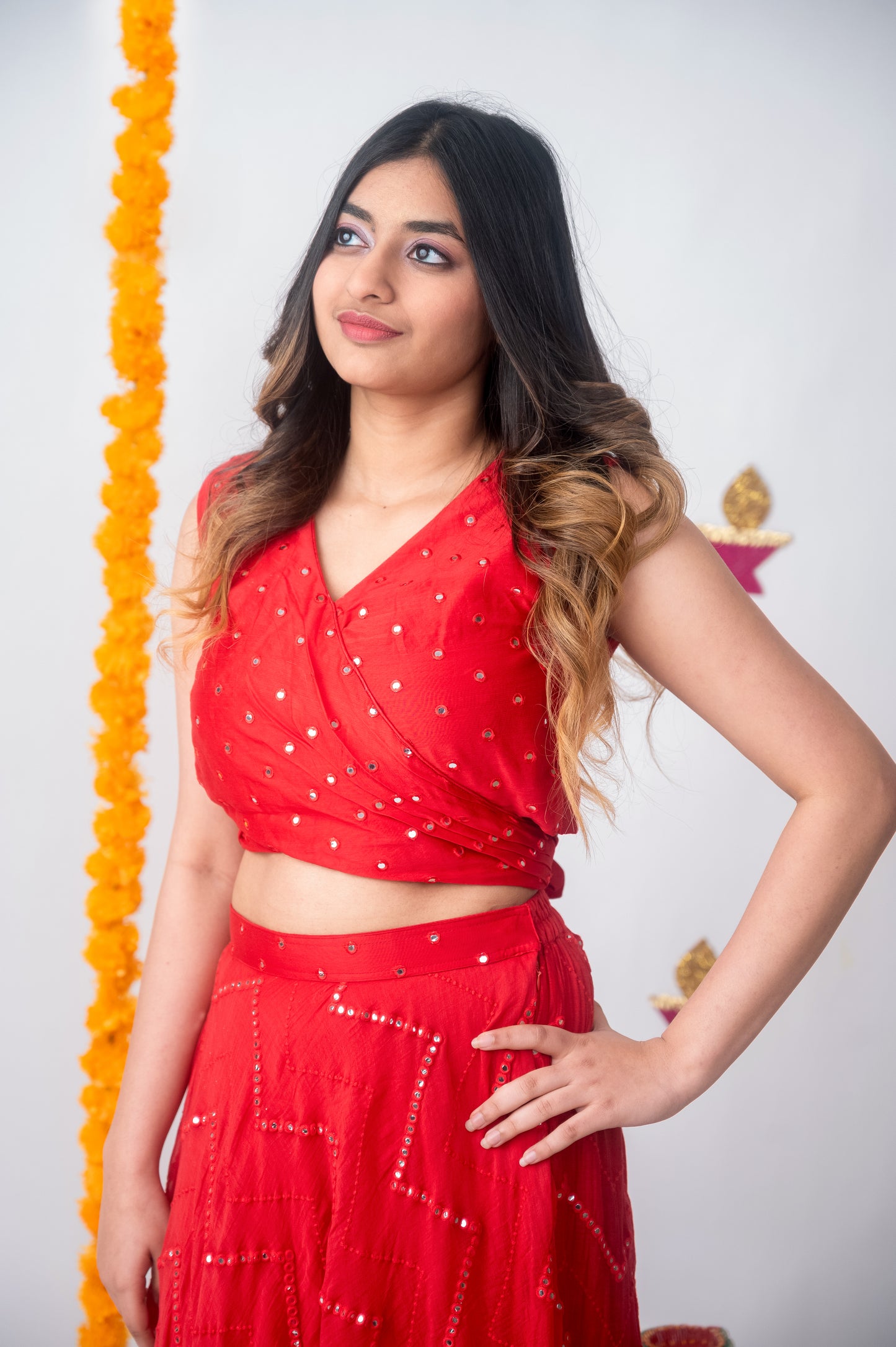 Crimson Radiance – Mulchanderi Mirror Work Skirt Set