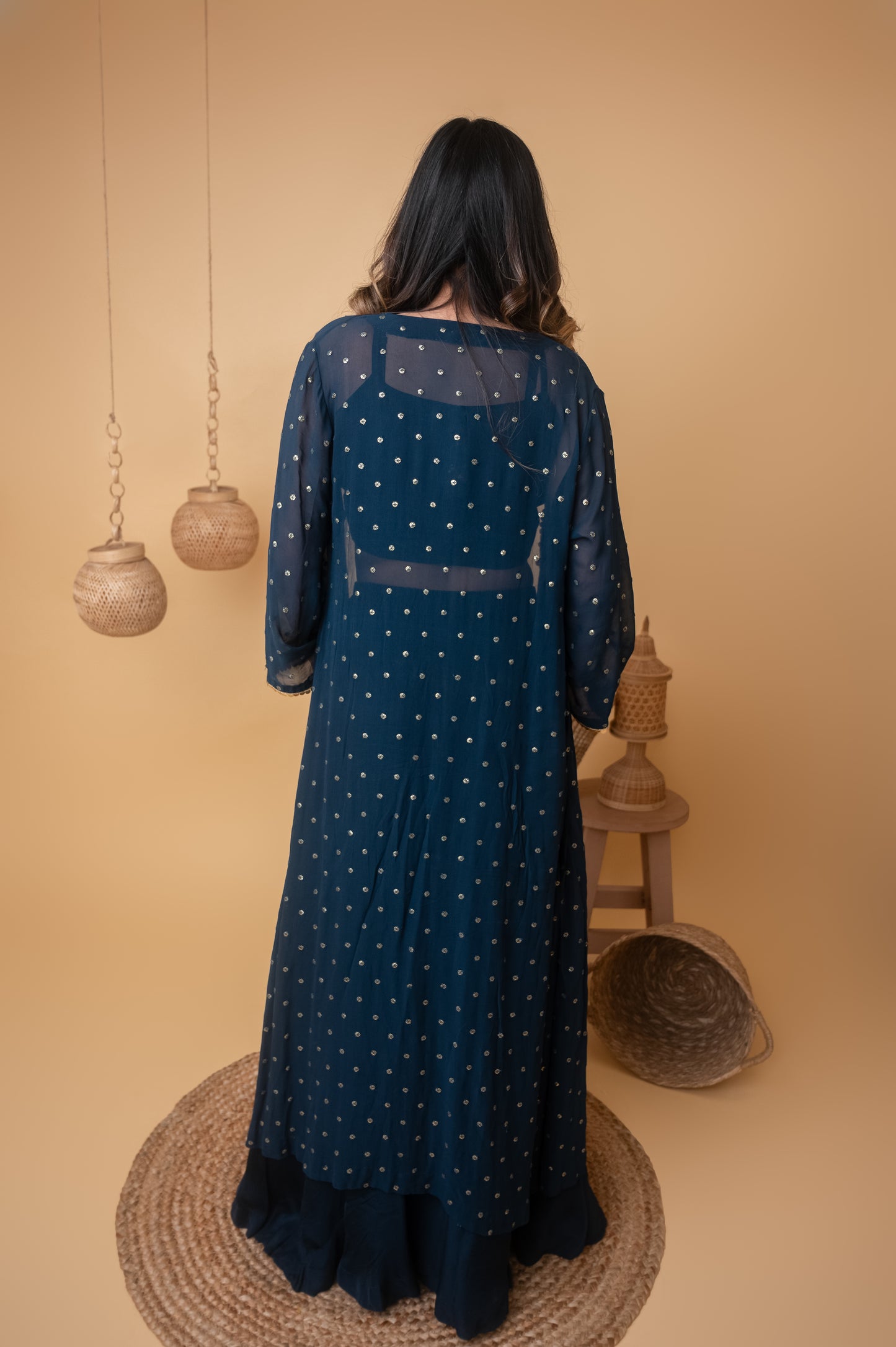 Blue Royale Embroidered Top with Booti Jacket
