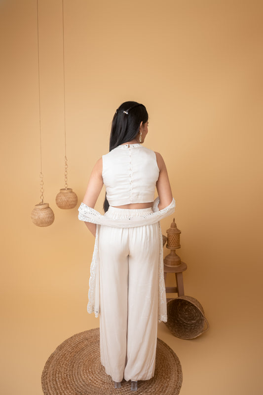 Ivory Radiance Mirror Halter Top with Flared Pants