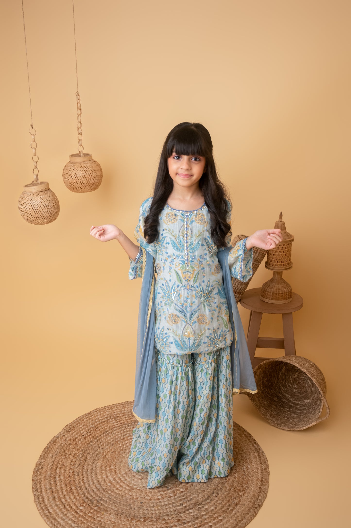 Blue Mul Chanderi Kurta Garara Set