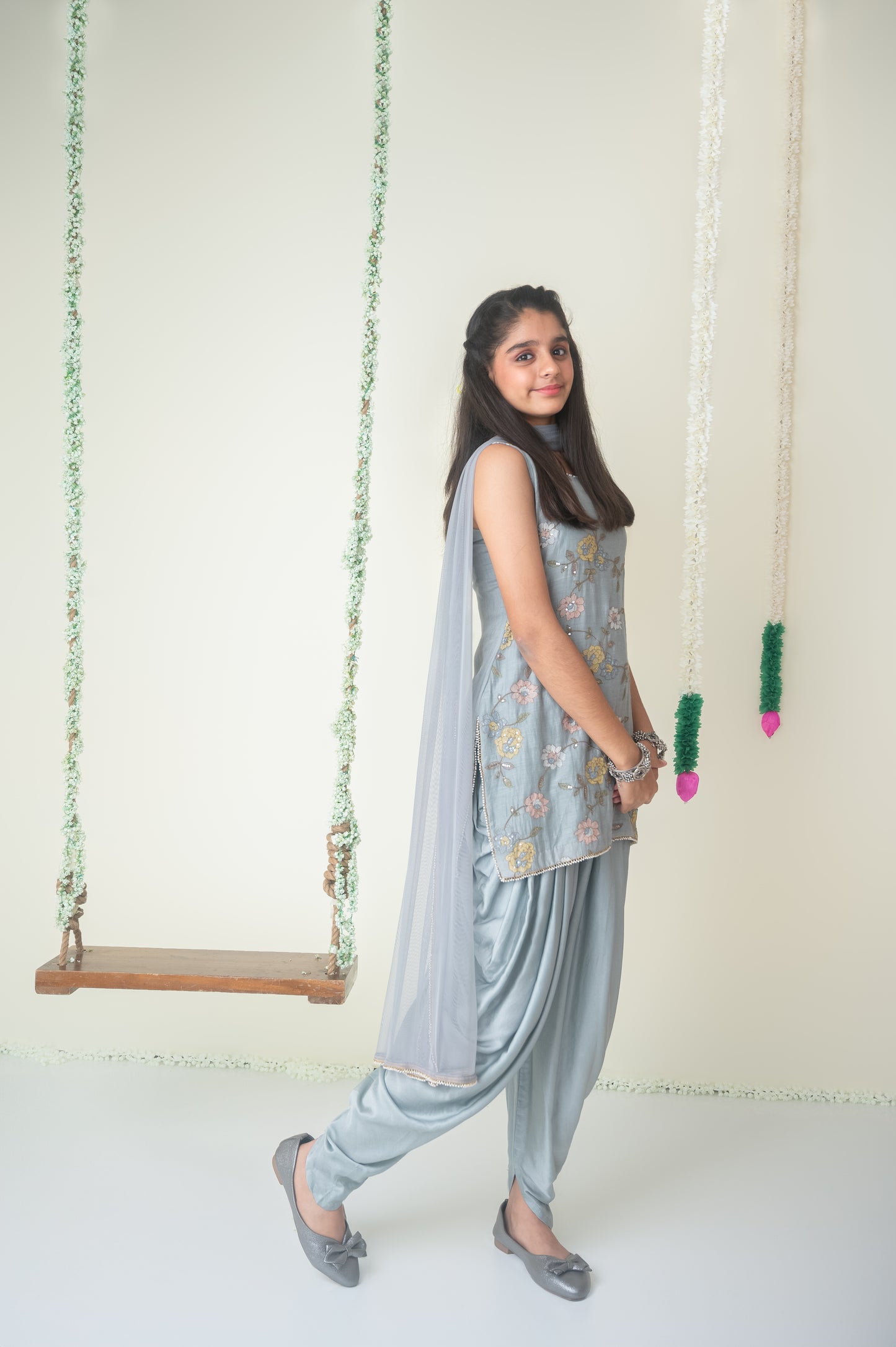 Grey Pearl Glow Kurti & Dhoti Set