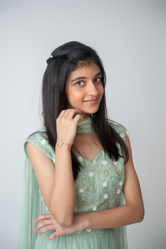 Green Silk V-Neck Hand Embroidered Top with Kali Palazzo