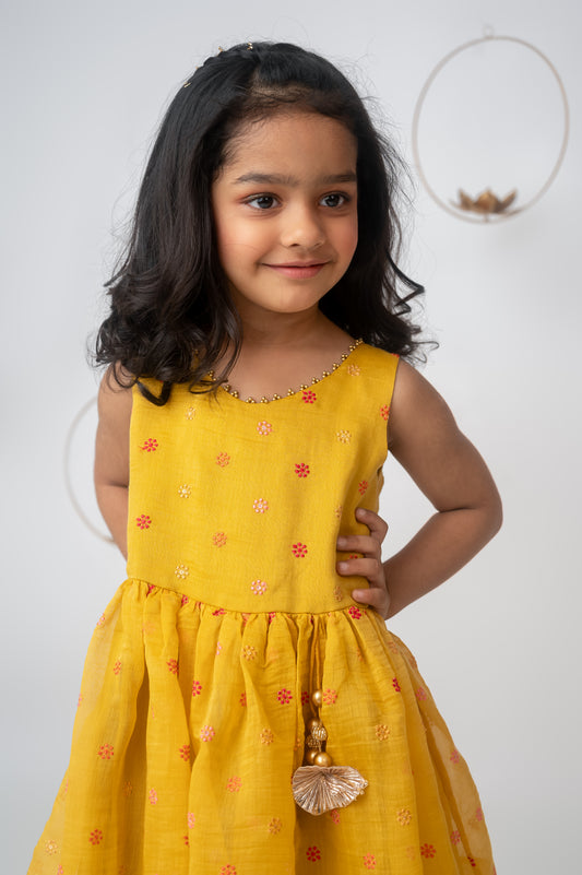 Mustard Yellow Peplum Garara Set with Moti & Gota