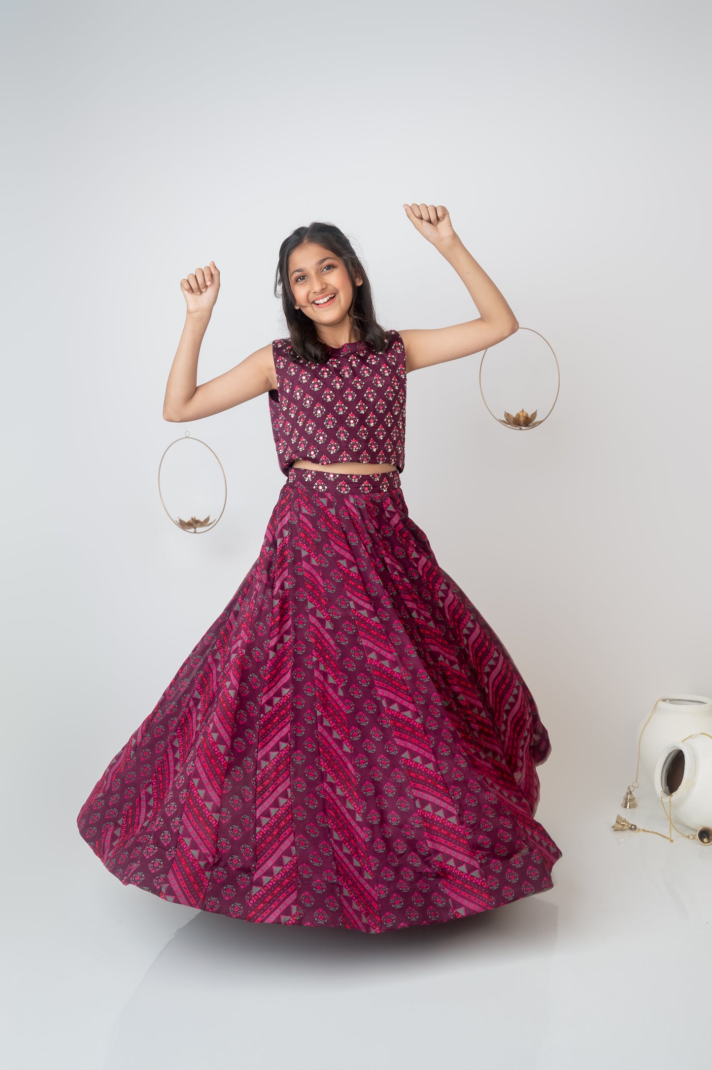Vine Printed Muslin Crop Top & Skirt Set