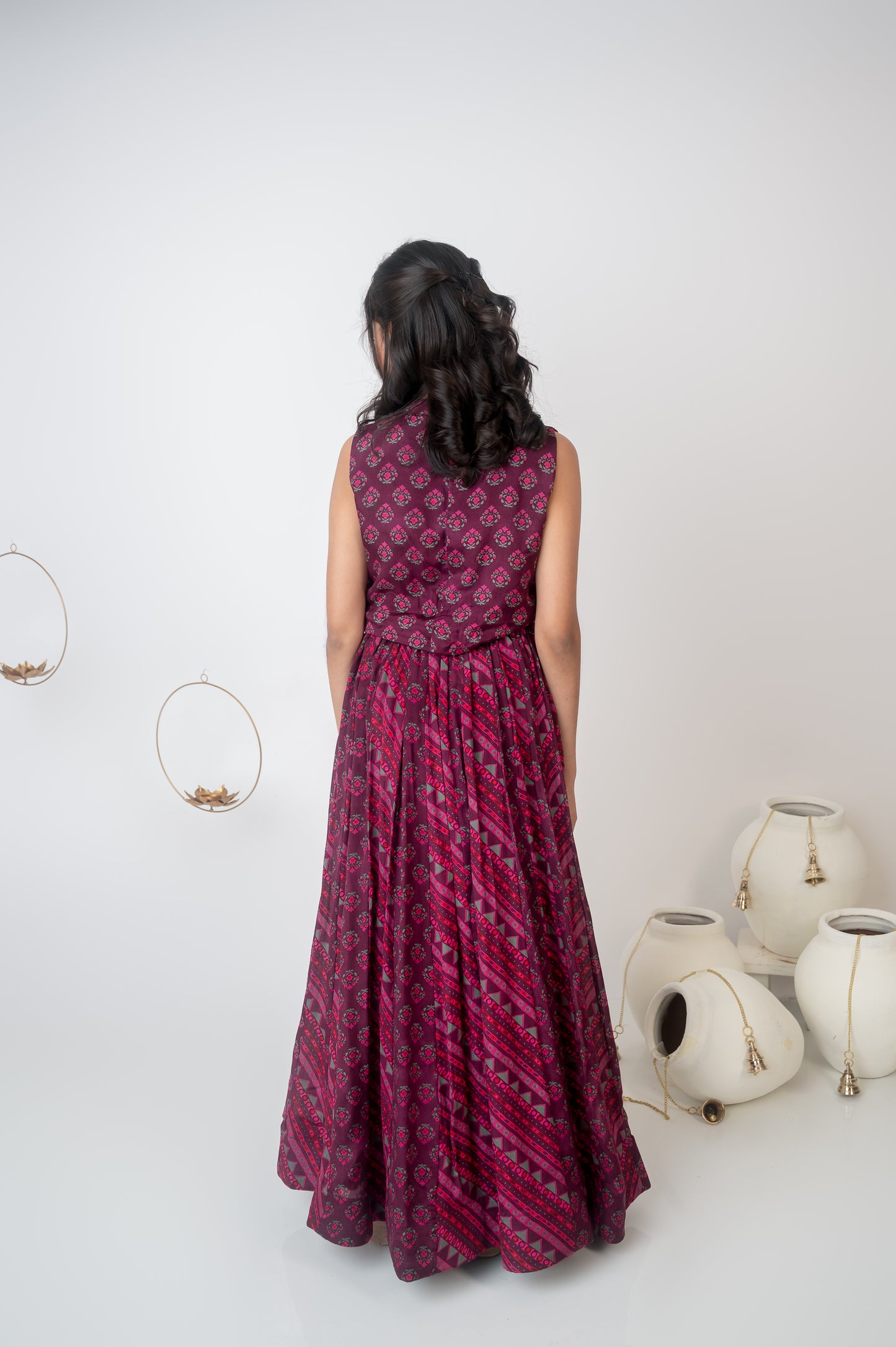 Vine Printed Muslin Crop Top & Skirt Set