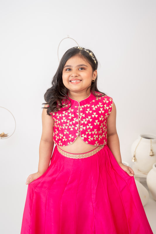 Pink Silk Ghaghara Set with Gota Hand Embroidery