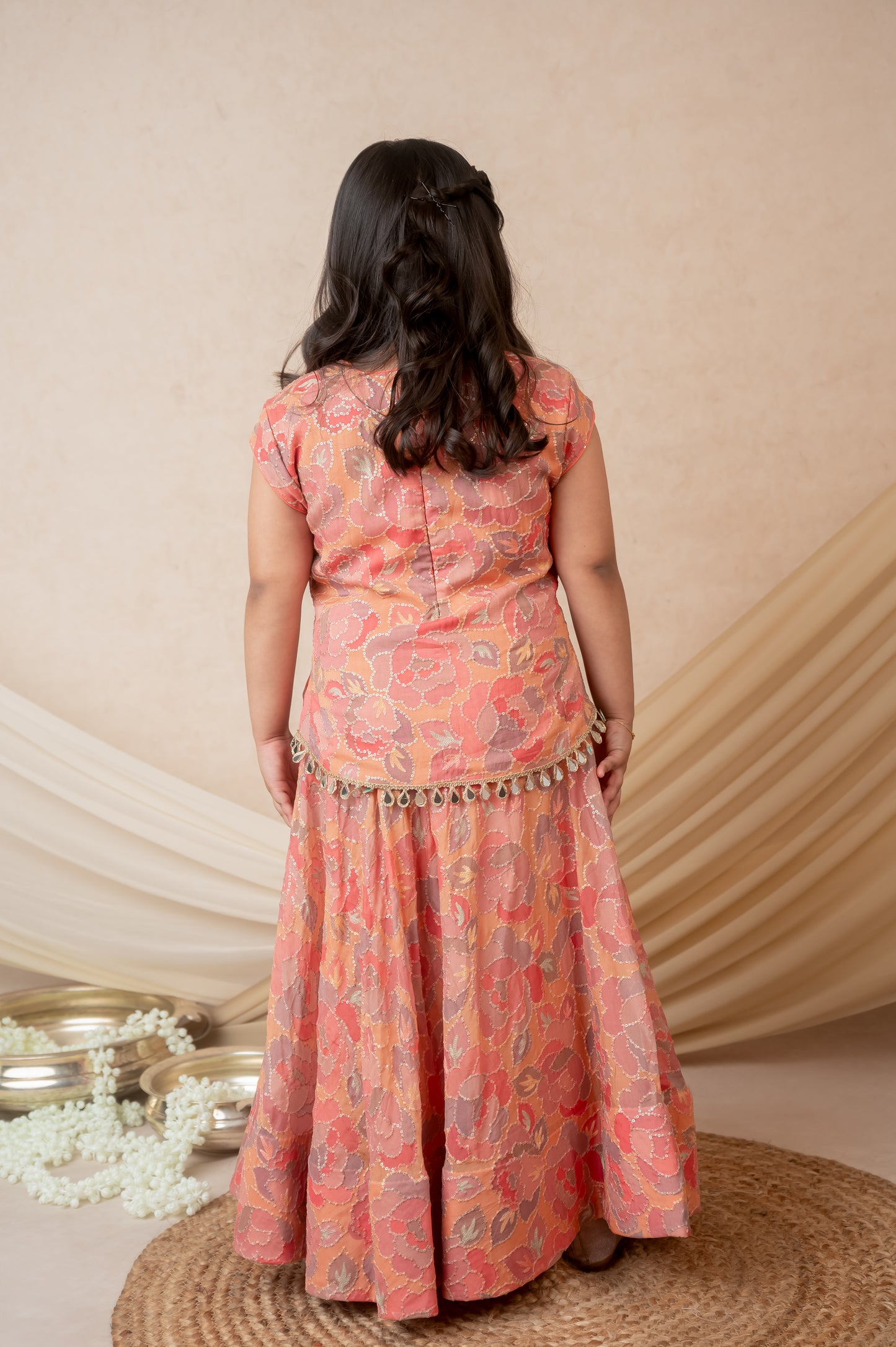 Pink Embroidered Koti & Skirt Set