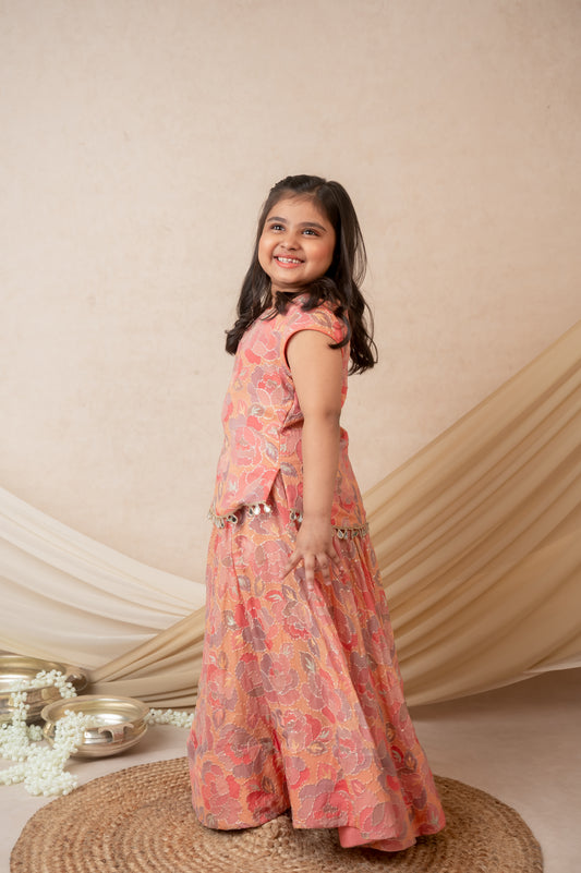 Pink Embroidered Koti & Skirt Set