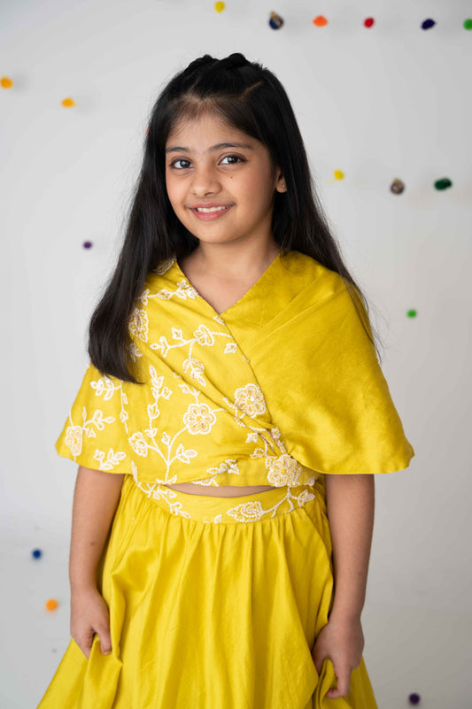 Yellow Cross Flap Top with Double Layered Skirt