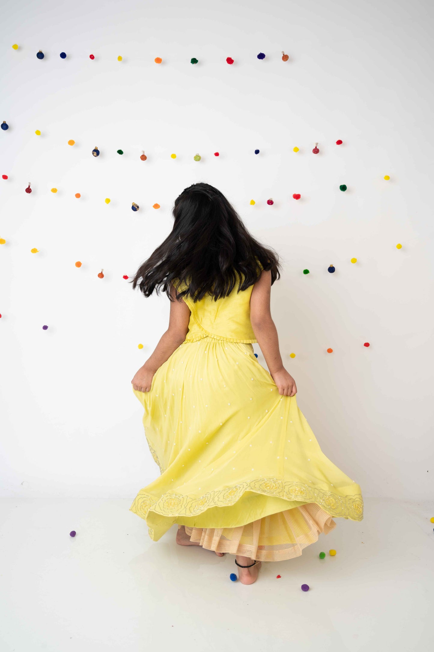 Lemon Pearl Dream – Hand-Embroidered Skirt Set
