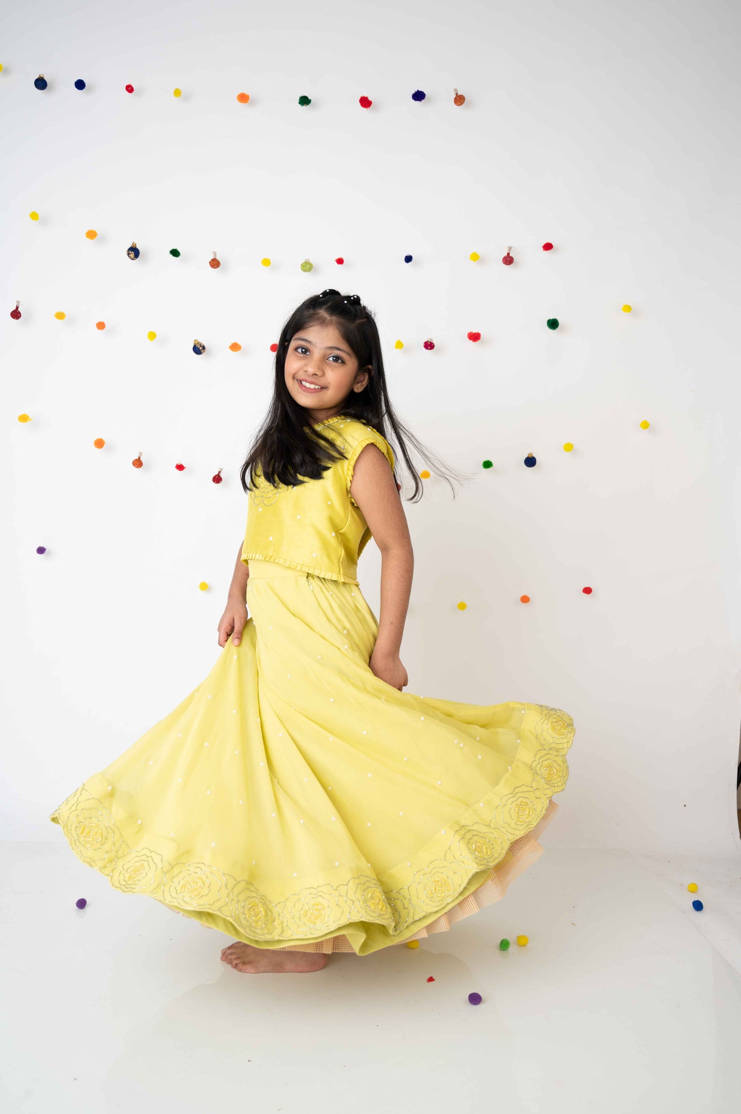 Lemon Pearl Dream – Hand-Embroidered Skirt Set