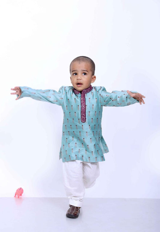 Sea Green Chanderi Kurta with Cotton Pyjamas