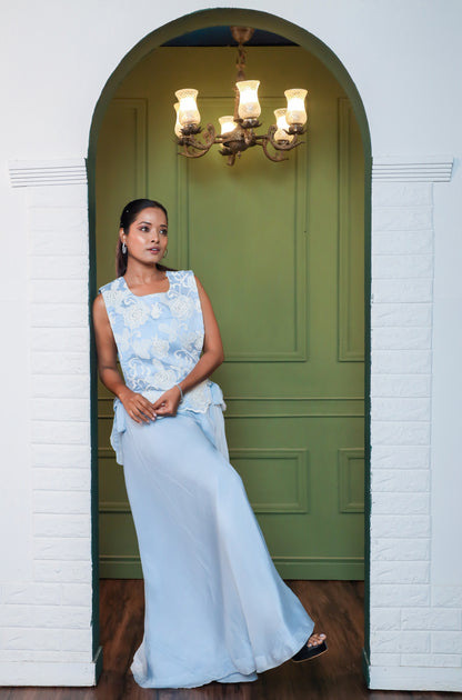 Gulaab Embroidered Organza Top with Flared Palazzo & Bustier Set