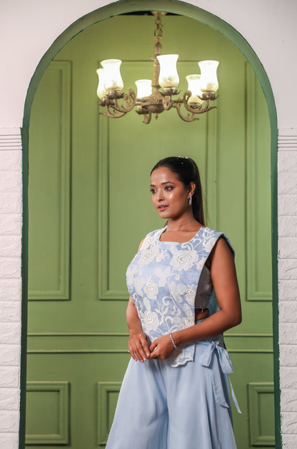 Gulaab Embroidered Organza Top with Flared Palazzo & Bustier Set
