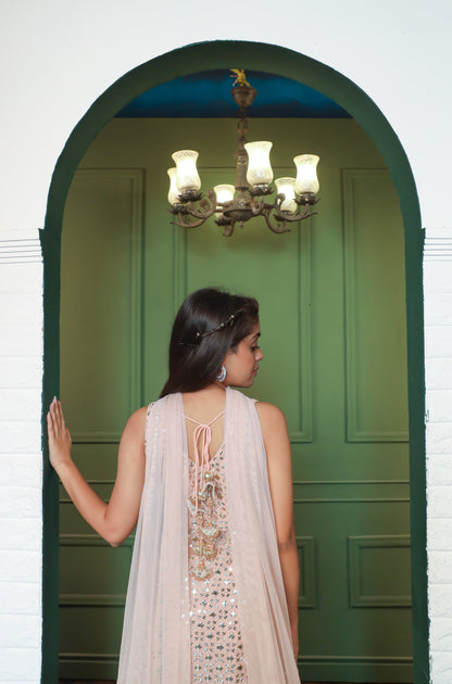 Sitara Mirror Work Peplum Kurta with Organza Palazzo Set