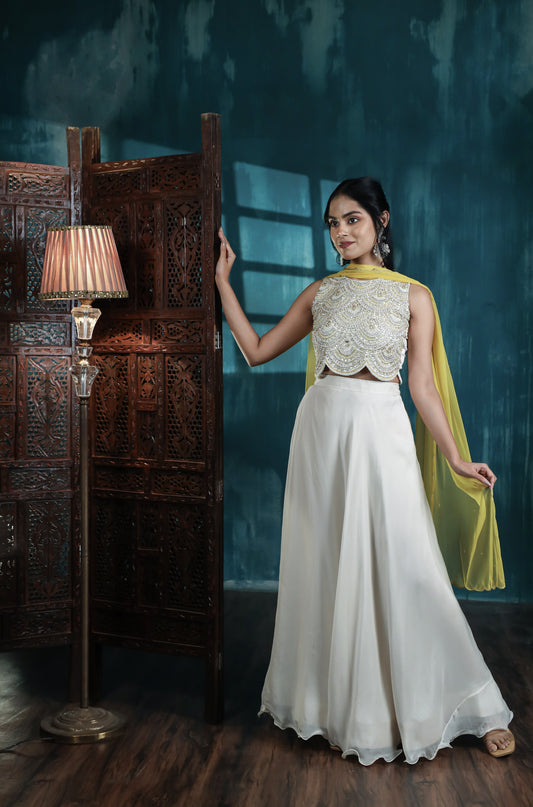 Chandni Sequin & Pearl Embroidered Top with Flared Palazzo Set