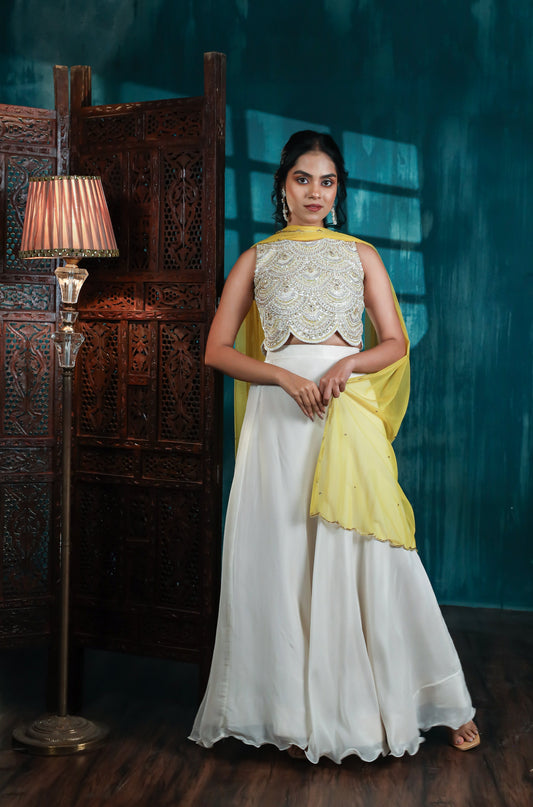 Chandni Sequin & Pearl Embroidered Top with Flared Palazzo Set