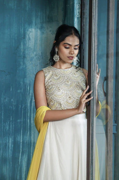 Chandni Sequin & Pearl Embroidered Top with Flared Palazzo Set