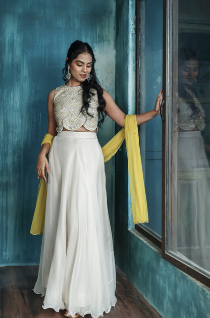 Chandni Sequin & Pearl Embroidered Top with Flared Palazzo Set