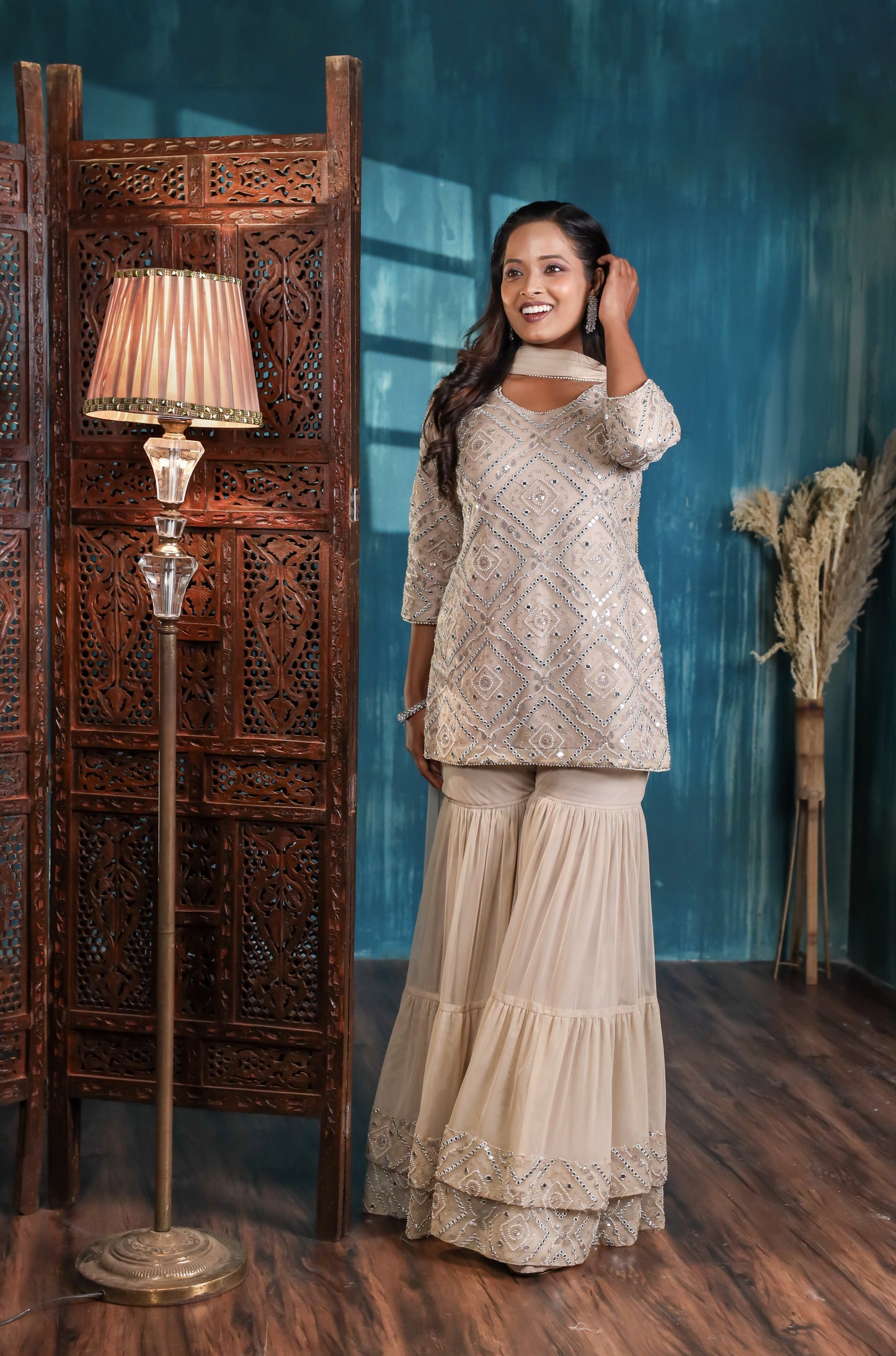 Ziva Mirror & Zari Peplum Kurta with Double-Layered Garara Set