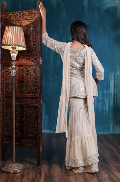 Ziva Mirror & Zari Peplum Kurta with Double-Layered Garara Set
