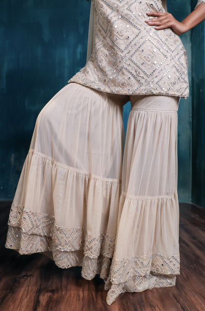 Ziva Mirror & Zari Peplum Kurta with Double-Layered Garara Set