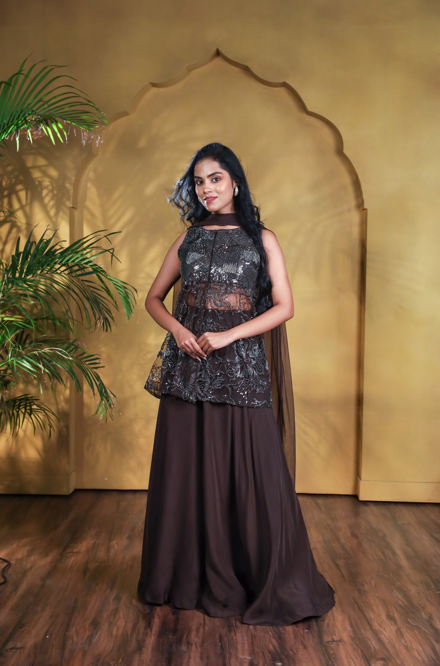 Raat Sleeveless Peplum Kurta with Flared Palazzo Set