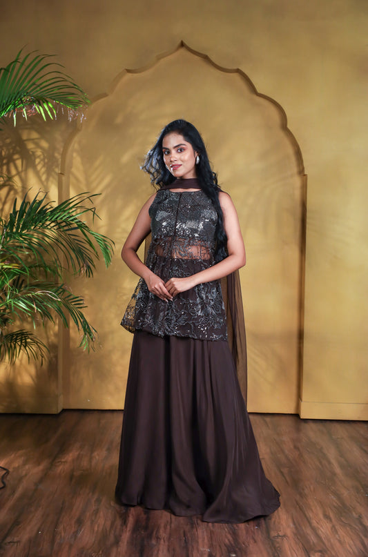 Raat Sleeveless Peplum Kurta with Flared Palazzo Set