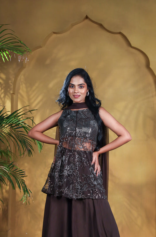 Raat Sleeveless Peplum Kurta with Flared Palazzo Set