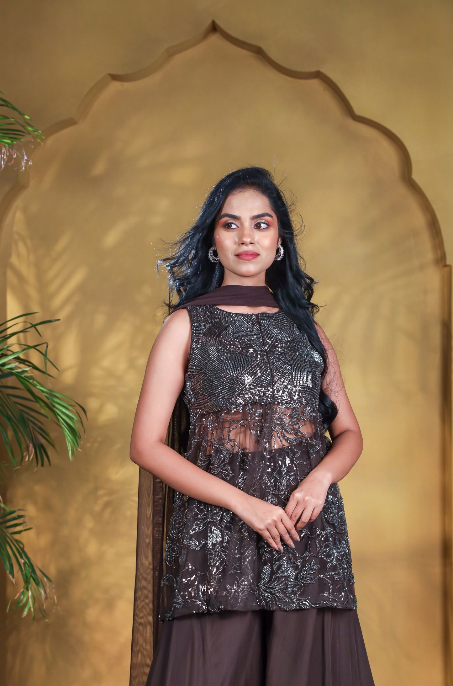 Raat Sleeveless Peplum Kurta with Flared Palazzo Set