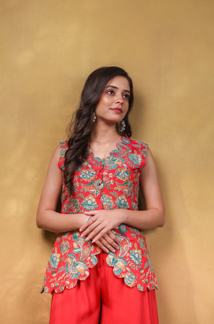 Baagh Embroidered Waistcoat with Sequin Organza Palazzo Set