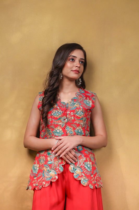 Baagh Embroidered Waistcoat with Sequin Organza Palazzo Set