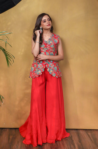 Baagh Embroidered Waistcoat with Sequin Organza Palazzo Set