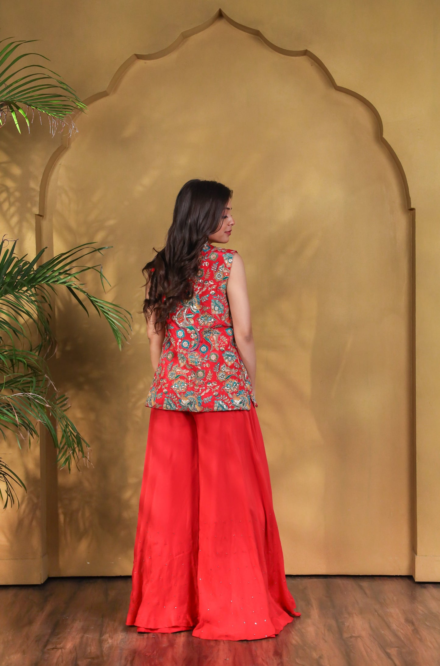 Baagh Embroidered Waistcoat with Sequin Organza Palazzo Set