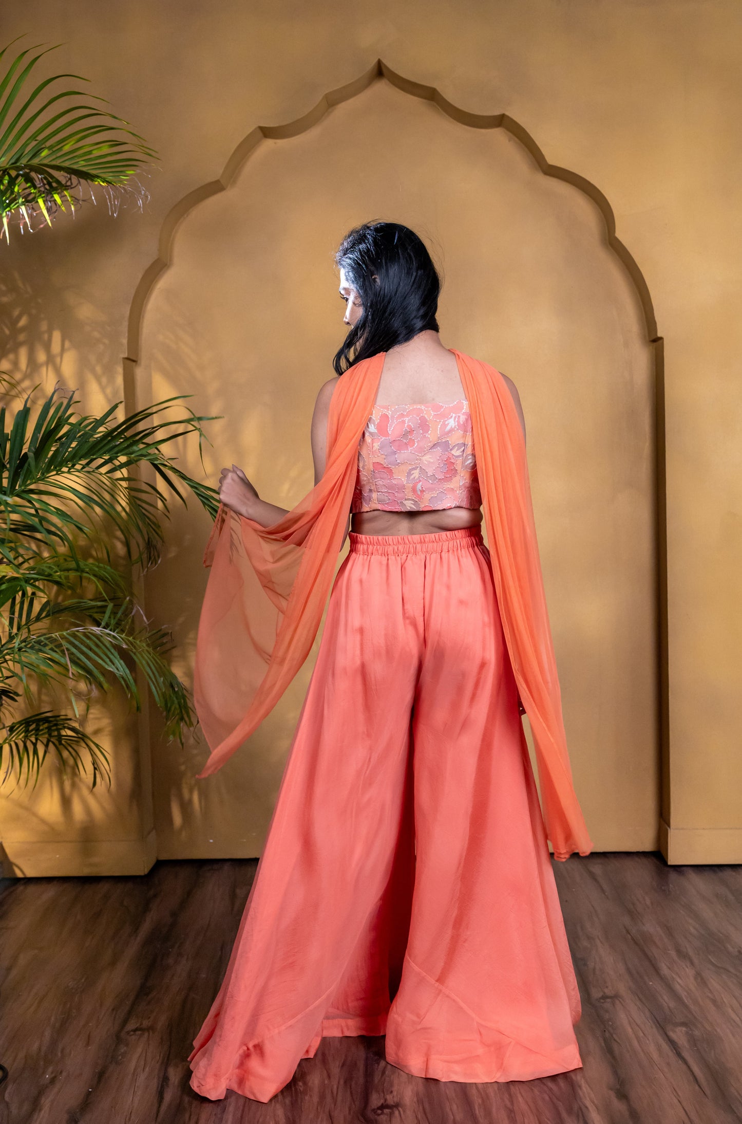 Surkh Embroidered Organza Top with Flared Palazzo Set