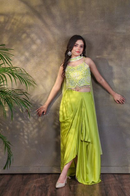 Panna Mirror Embroidered Crop Top with Pull-Up Skirt Set