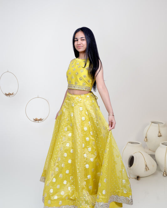 Lemon Yellow Banarasi Glow Ghagra Set