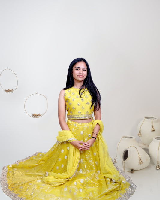 Lemon Yellow Banarasi Glow Ghagra Set