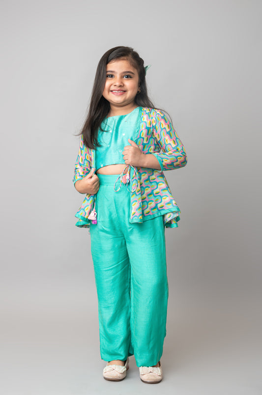 Aqua Blue Mirror Shine Palazzo Set