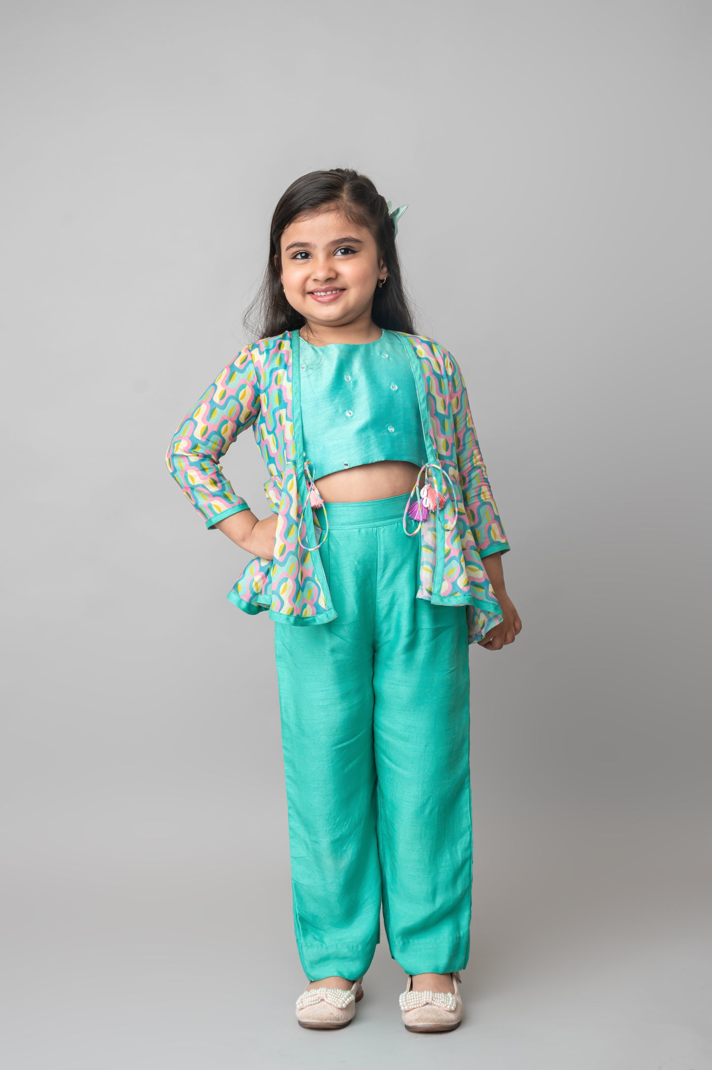 Aqua Blue Mirror Shine Palazzo Set