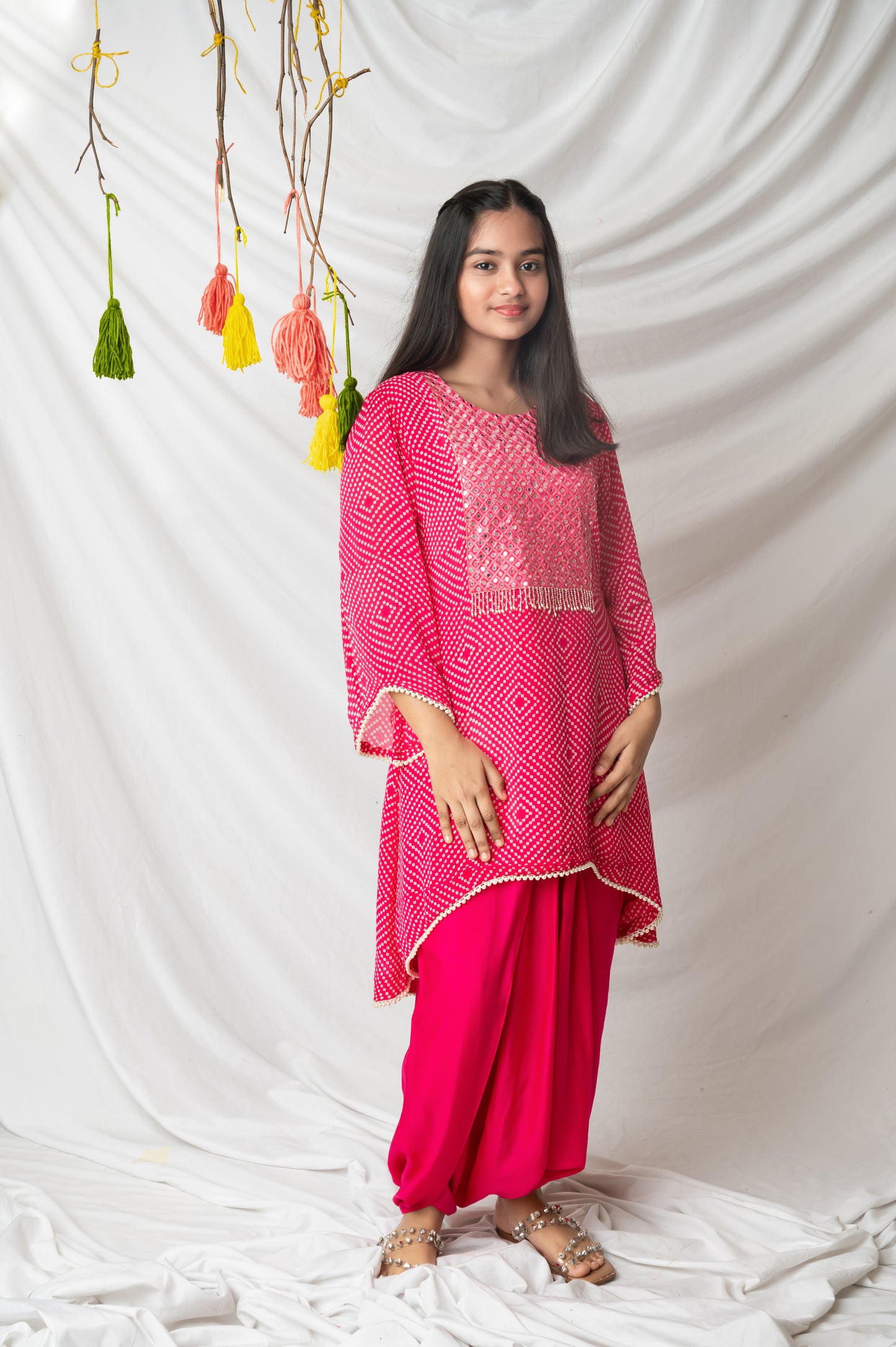 Pink Mirror Glow Kurta Dhoti Set